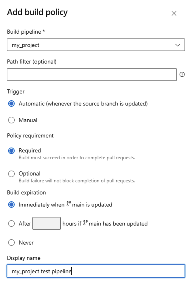 Azure DevOps build validation policy